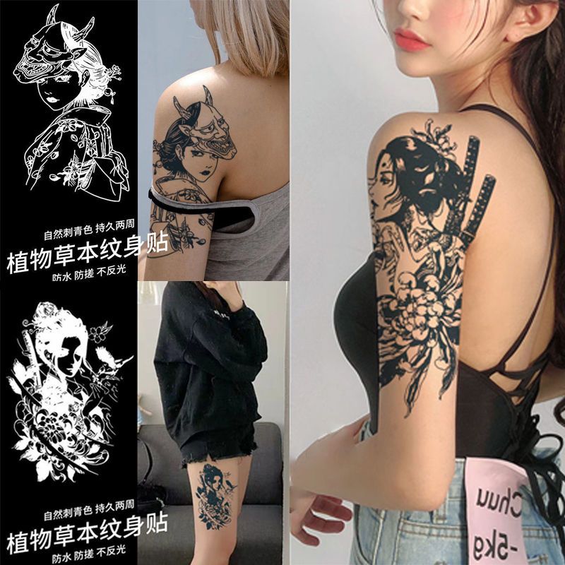 Tattoo Stickers Waterproof Long-Lasting Realistic Boys Geisha Japanese Old Traditional Women's Flower Arm Herbal Juice Non-Reflective