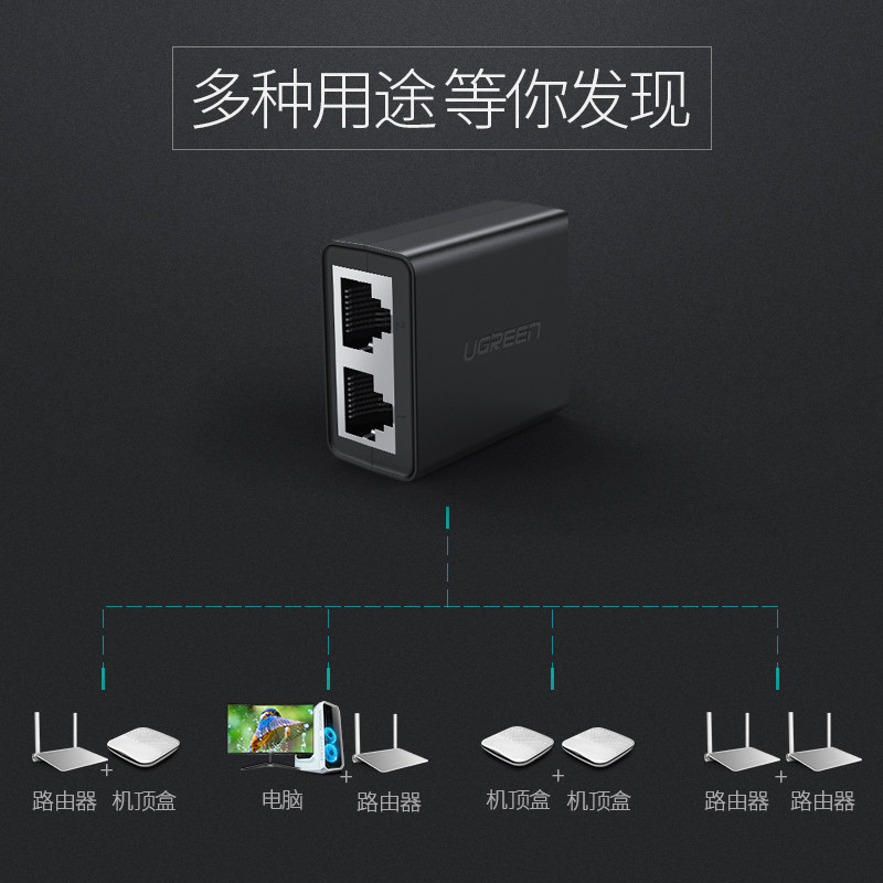 green link network cable splitter one split two conversion connection pair connector rj45 at the same time access broadband network three-way port