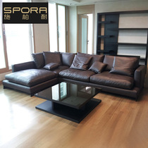 Nordic leather sofa first layer cowhide three-person small apartment down leather sofa combination living room modern simple outfit