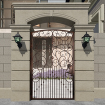 Wrought courtyard door European-style villa gate outdoor rural garden open door to the residential area fence door Iron Gate