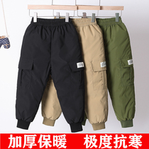 Childrens down pants Boys Girls small CUHK outwear Thickened Warm High Waist Baby Overalls Winter Long Cotton Pants