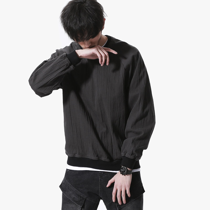 二十八间原创春装新款文艺简约褶皱卫衣日系复古潮流外套青年上衣