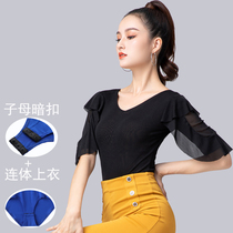 Modern dance jacket womens national standard dance dance jumpsuit 2021 new mid-sleeve beautiful lotus leaf sleeve Latin dance