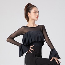 National standard dance modern dance jacket womens autumn new fashion one-piece with chest pad long sleeve dance dress senior Latin dance suit