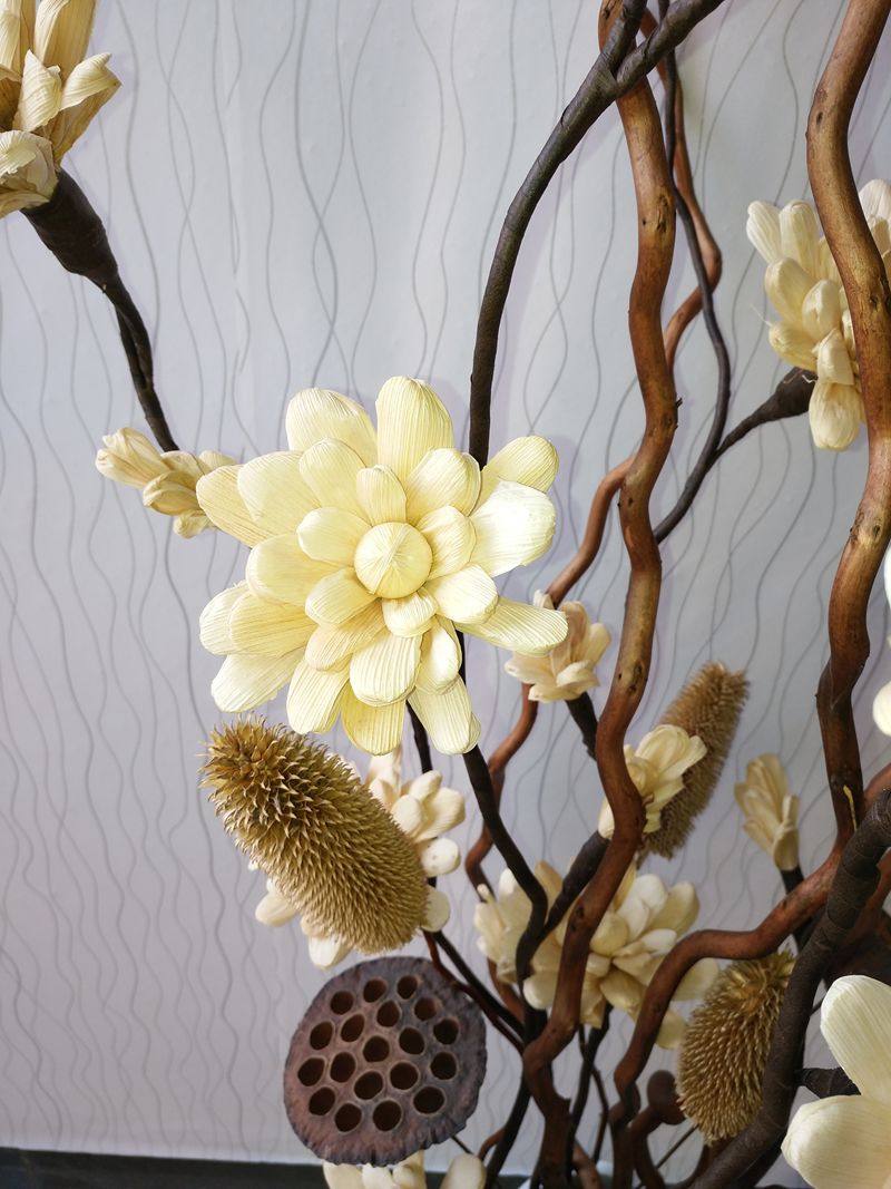 新品叶脉玉米皮制作干枝干花太阳花套装客厅落地摆放玄关隔断装饰