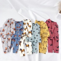 Xiaojie family autumn and winter clothing new mens and womens childrens home clothes set Childrens baby cartoon home clothes two-piece pajamas