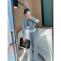 MUKOK fashion casual suit female 2022 new spring and autumn gray cardigan sweater sweatpants sweatpants two-piece set