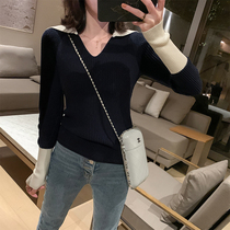 MUKOK Needle Weaselwear Women 2020 Spring Autumn New Collision Color Splicing V Collar Stylish Sleeve Fur Coat Long Sleeve Sashimi Jacket