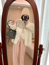 MUKOK two-color mosaic environmental protection fur coat women 2022 new winter round neck long-sleeved short loose top