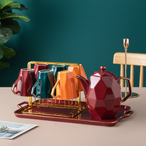 Nordic light luxury color water set Family teacup Ceramic high temperature drinking water cup Teapot tea set