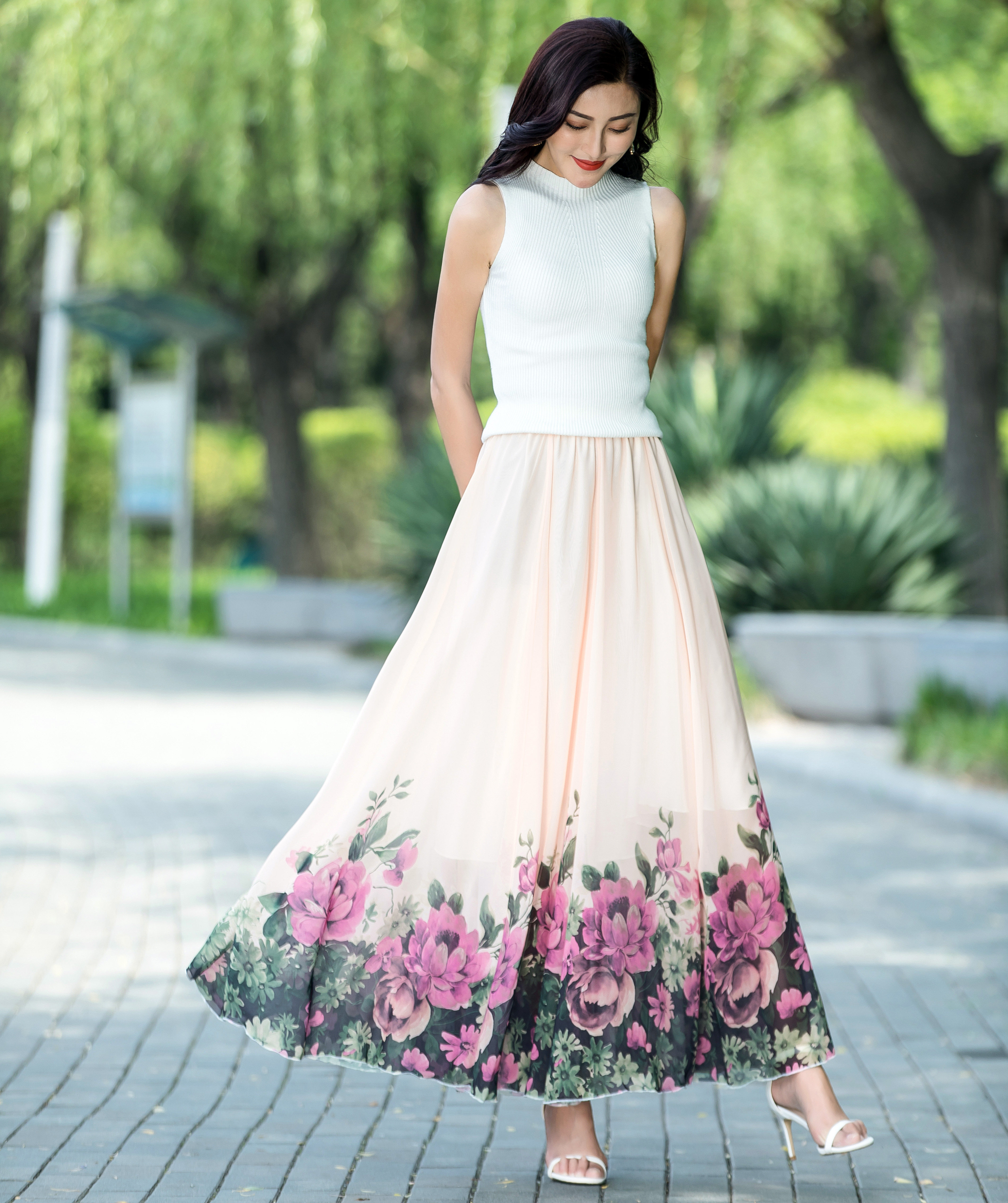 2019新款雪纺春夏女大摆长款半截纱裙子沙滩碎花仙女