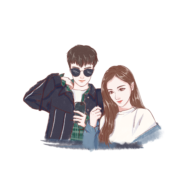 take a picture of gourd painting, crayon style, couple cartoon, cartoon, head portrait, customized q version of real life photo, and transfer it to hand painting