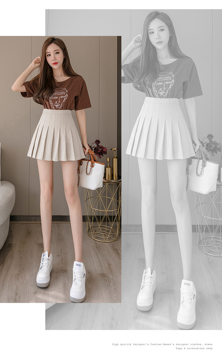 2020春夏新款ins超火学生百搭百褶裙格子短裙防走光半身裙女