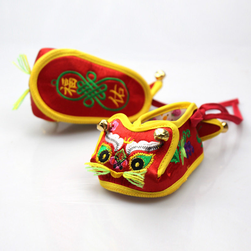 春秋新款婴儿手工猫头鞋宝宝软底布鞋虎头鞋周岁百天鞋纯棉新年鞋_7折