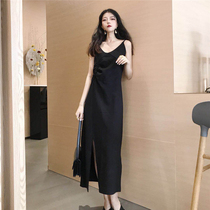 Womens 2021 summer new black bottomed split camisole dress long long skirt childrens inner match