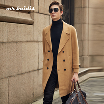 Pure wool double-sided woolen mens woolen coat mens tweed double-breasted mid-length knee jacket