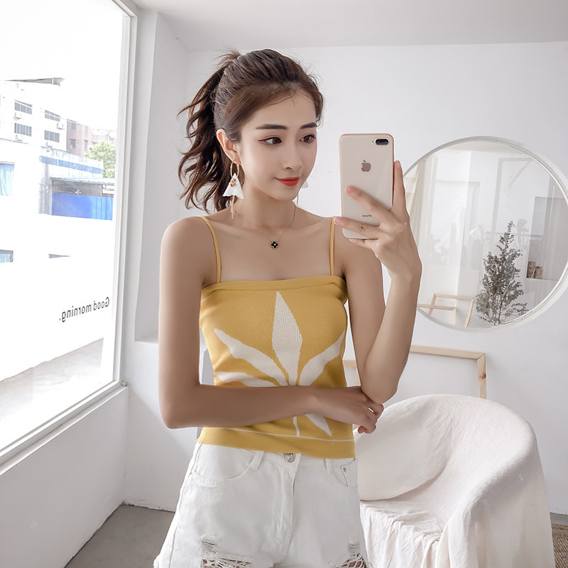 实拍 吊带背心短款夏季针织露肩小女生t恤内搭外穿打底衫2019新