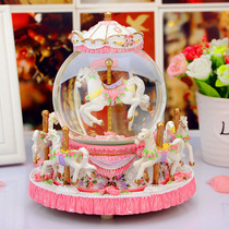 Snowflake Crystal Ball Music Box Merry-go-round music box Little girl birthday gift Girl Princess childrens ornaments