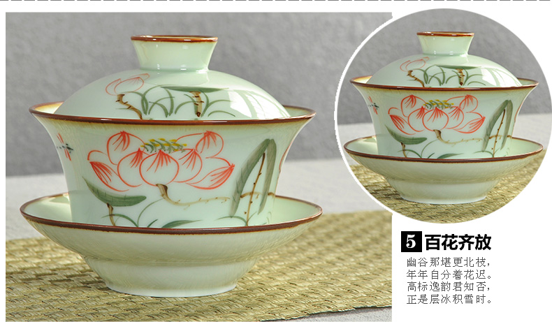 Hao auspicious tea tureen only blue and white hand - made celadon large - sized ceramic bowl three bowl of tea tureen