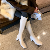 Yuan circle ins Knight boots middle heel white by flat heel far no knee boots stretch thin boots female