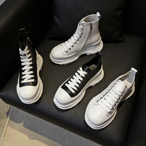 Martin boots female 2021 new high-top leather lace-up Joker British single boots light thick-soled black short boots women tide