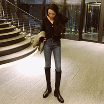 Knights boots female high boots flat and British ANN same type Joker autumn and winter boots military boots women Boots Boots Boots