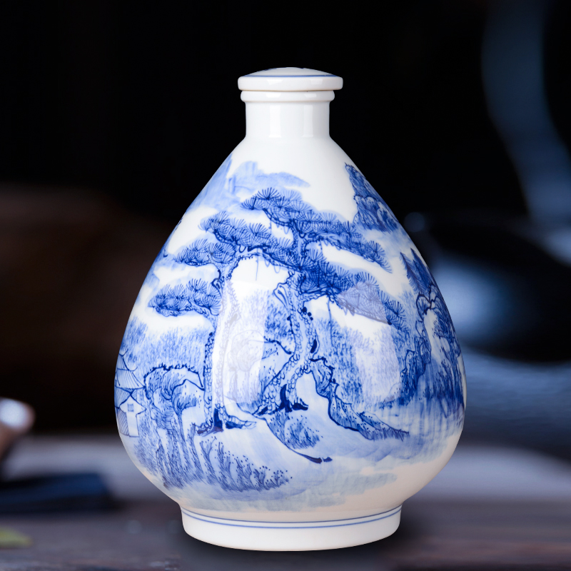 Hand - made 10 jins bottle of blue and white porcelain jars of jingdezhen manual mercifully decorative bottle bottle sealed jar of wine collection