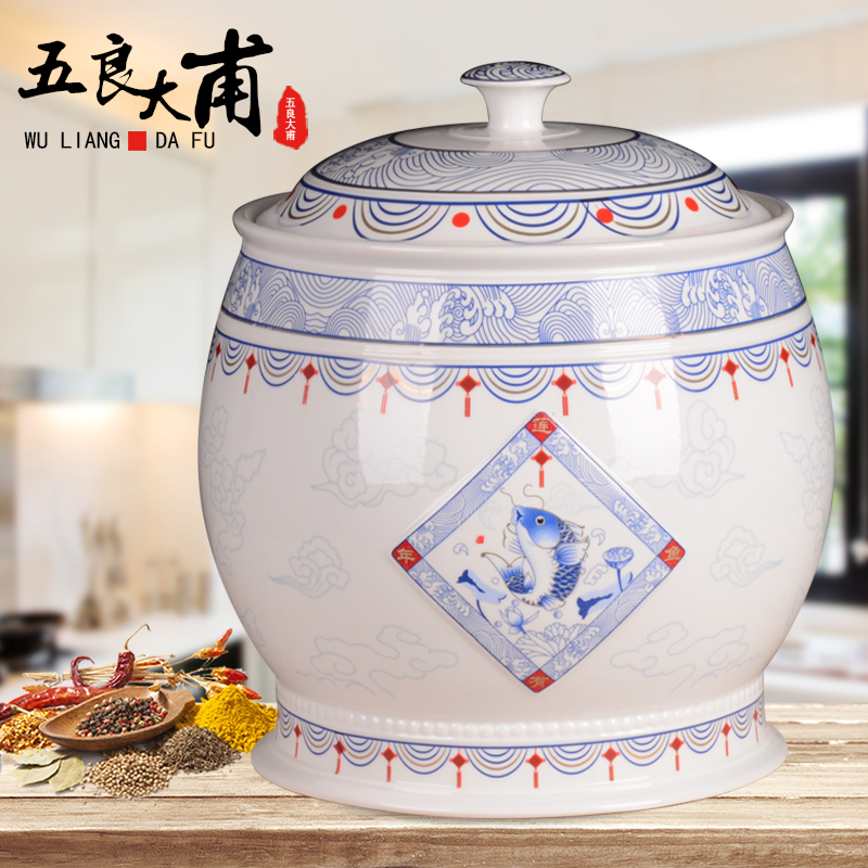 Jingdezhen ceramic barrel ricer box meter box storage insect - resistant moistureproof 5 kg10kg15 jin 20 jins 30 meters places with cover