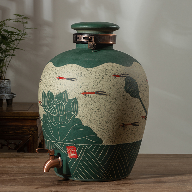 Jingdezhen ceramic wine jars home 10 jins 20 jins 30 jins 50 to big it aged liquor bottles with tap