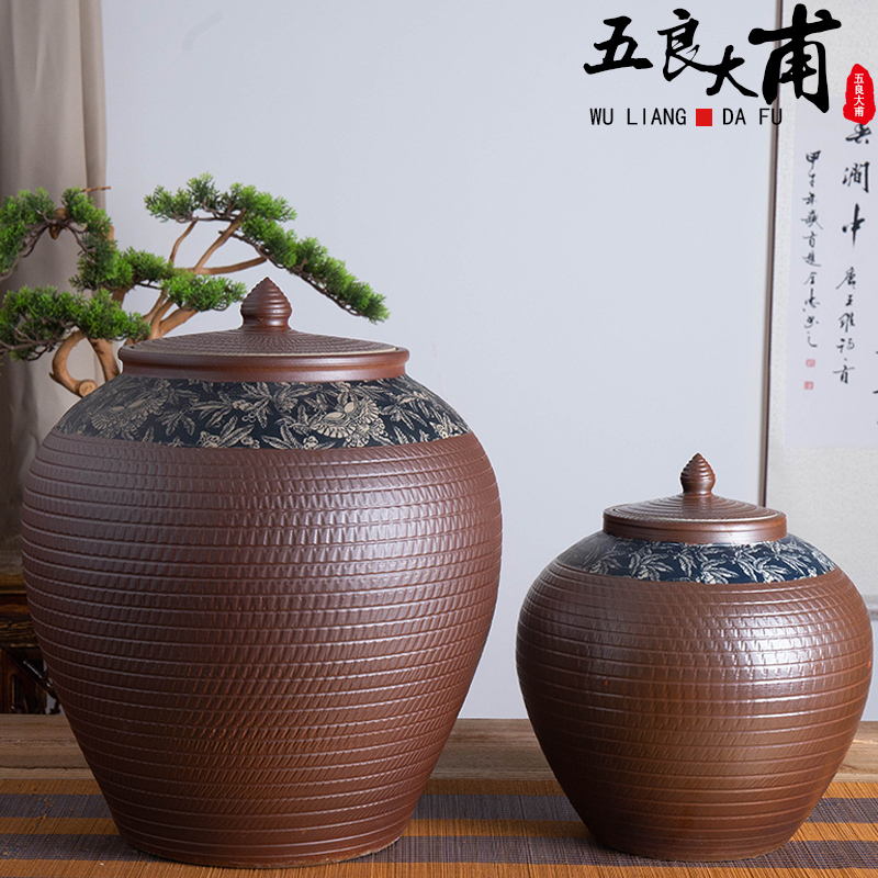 Jingdezhen ceramic barrel of flour bucket home 20 jins 50 kg 100 jins with cover insect - resistant moisture storage m as cans