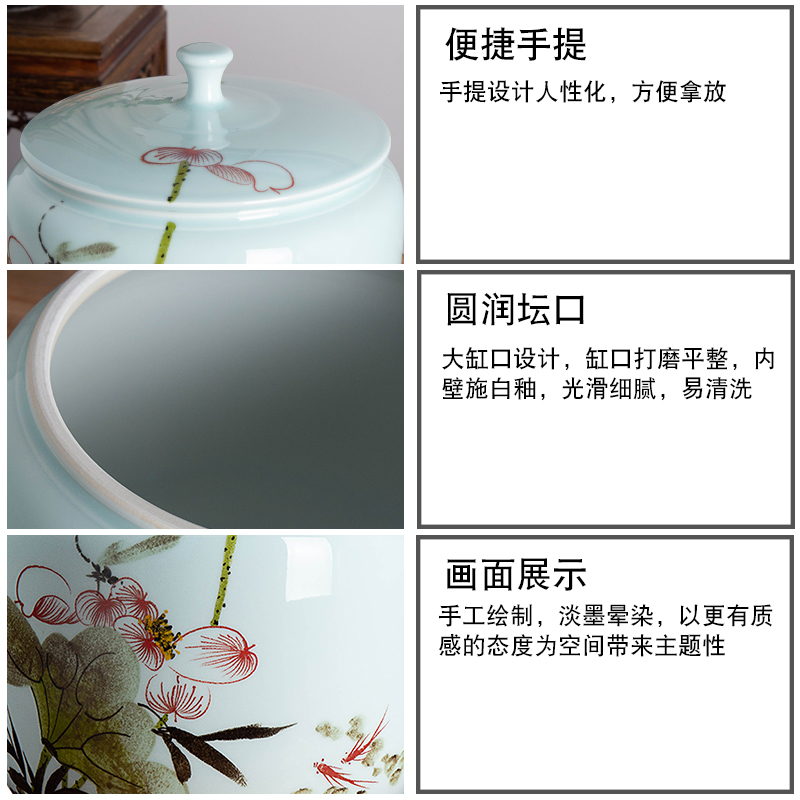 Jingdezhen hand - made ceramic barrel ricer box 20 jins the loaded with cover moistureproof insect - resistant flour barrels household seal pot in the kitchen