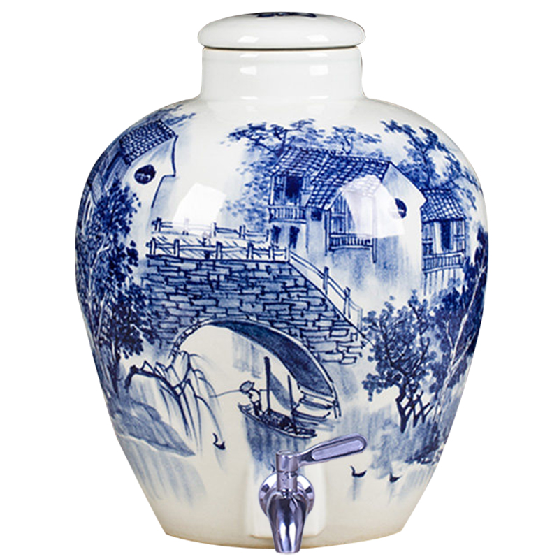 Hand made blue and white porcelain jars jar jiangnan water mercifully jars it jugs 20 jins mercifully wine bottle with tap