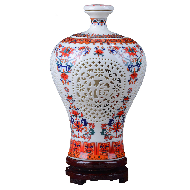 Jingdezhen ceramic vase pastel double hollow vase wine bottle is the sitting room porch modern household act the role ofing is tasted