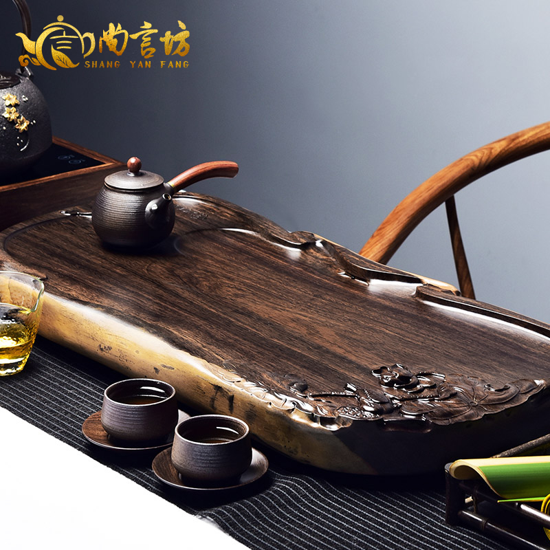 It still fang solid wood tea consolidation piece of ebony log flat tea saucer large kung fu tea tea