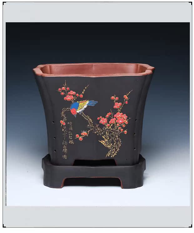 宜兴紫砂花盆 兰花盆 盆景盆 精品紫砂花盆 点彩盆 全手工高档盆_双氙