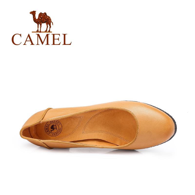 Camel/骆驼女鞋 春鞋 通勤简约 打蜡羊皮圆头高跟OL单鞋产品展示图1