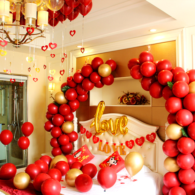 结婚气球生日派对场景卧室布置婚礼浪漫网红婚房装饰汽球婚房套餐