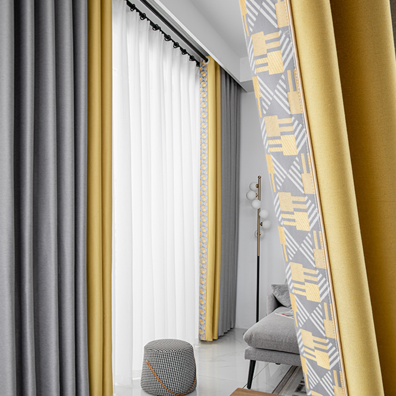 Modern minimalist light Extravagant Curtains Shade Finished Top Atmosphere 2023 New Living Room Bedroom Grey Orange Hook-Taobao