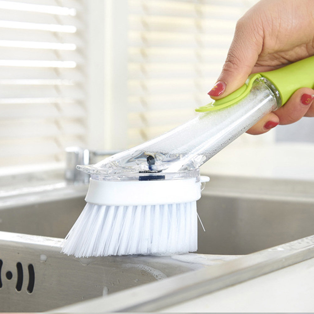 带手柄压液洗锅刷按压式加液清洁刷强力去污刷海绵擦长柄清洗刷