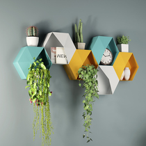 Creative wall decoration frame wall iron storage rack Wall Nordic lattice storage rack living room bedroom flower pot rack