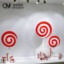 OM Decorative Children's Shop Red Lollipop Window Layout Ornaments Mother and Infant Shop Gift Box Meichen Stack Props
