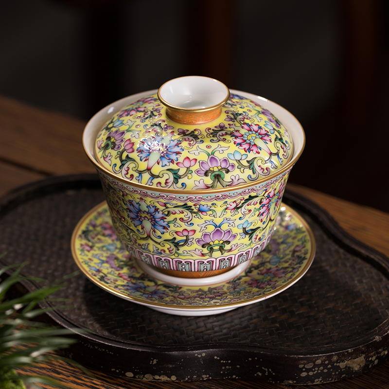 JingJun colored enamel handpainted three tureen tea cups of jingdezhen ceramic checking make tea tureen