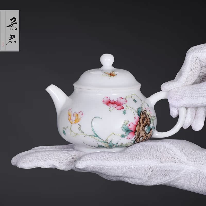 Jingdezhen manual powder enamel teapot JingJun corn poppy mitral pot teapot household kung fu tea set