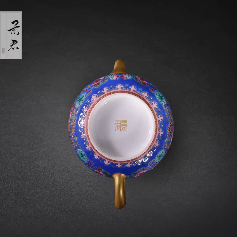 Jingdezhen manual colored enamel teapot small household kung fu tea kettle JingJun ceramic teapot