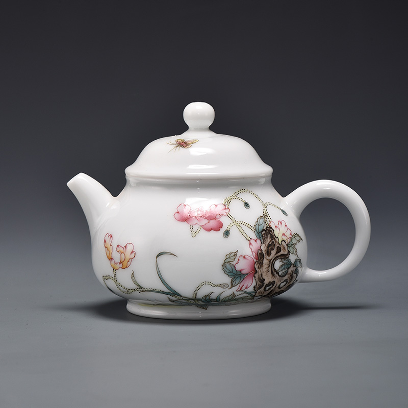 Jingdezhen manual powder enamel teapot JingJun corn poppy mitral pot teapot household kung fu tea set