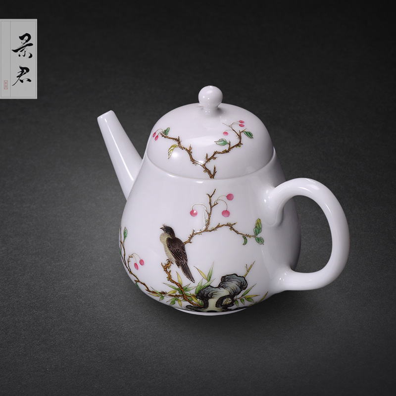 Jingdezhen manual powder enamel teapot small household kung fu tea pot JingJun ceramic teapot flower pot of tea