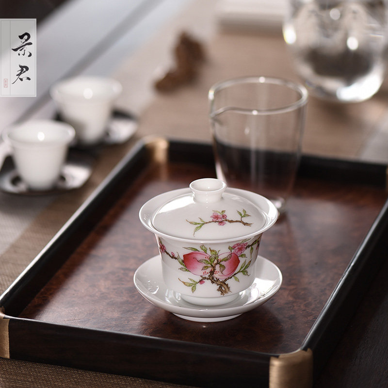 Jingdezhen ceramics sweet hand - made colored enamel craft kung fu tea set three to use tureen tea bowl to tea cups