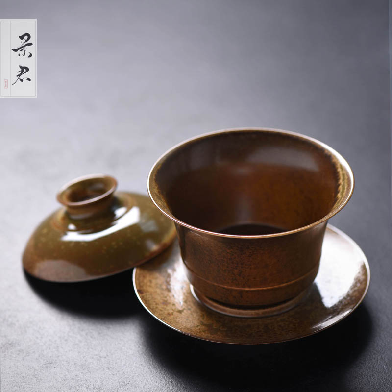 JingJun jingdezhen manual variable glaze thick clay tureen only three bowl of kung fu tea cups coarse pottery tureen tea cups