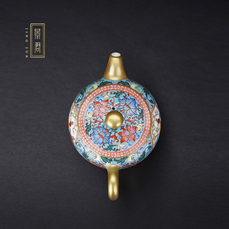 JingJun jingdezhen ceramic teapot tea kungfu hand - made blue medallion peacock enamel teapot full manual
