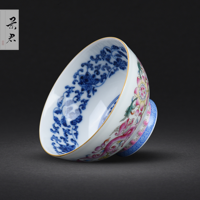 Hand - made JingJun jingdezhen ceramics powder enamel pattern dragon all Hand sample tea cup blue 1 single CPU host